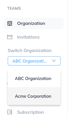 Switching between organizations